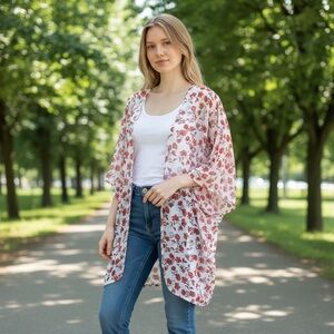 H&M Divided Red and White Floral Top